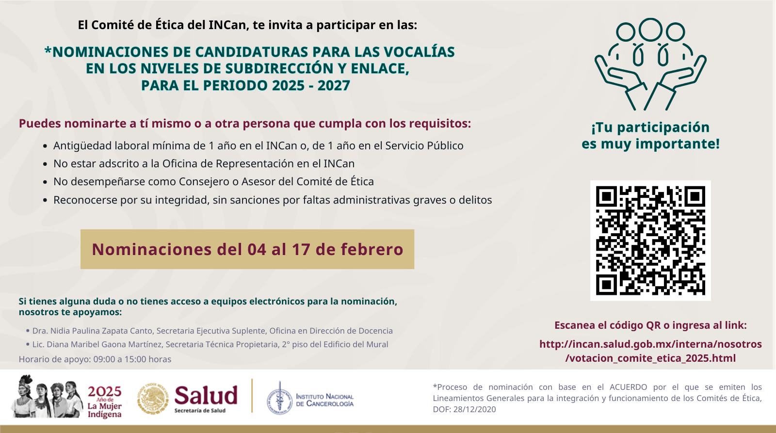 NOMINACIONES DE CANDIDATURAS PARA LAS VOCALÍAS EN LOS NIVELES DE SUBDIRECCIÓN Y ENLACE, PARA EL PERIODO 2025 - 2027